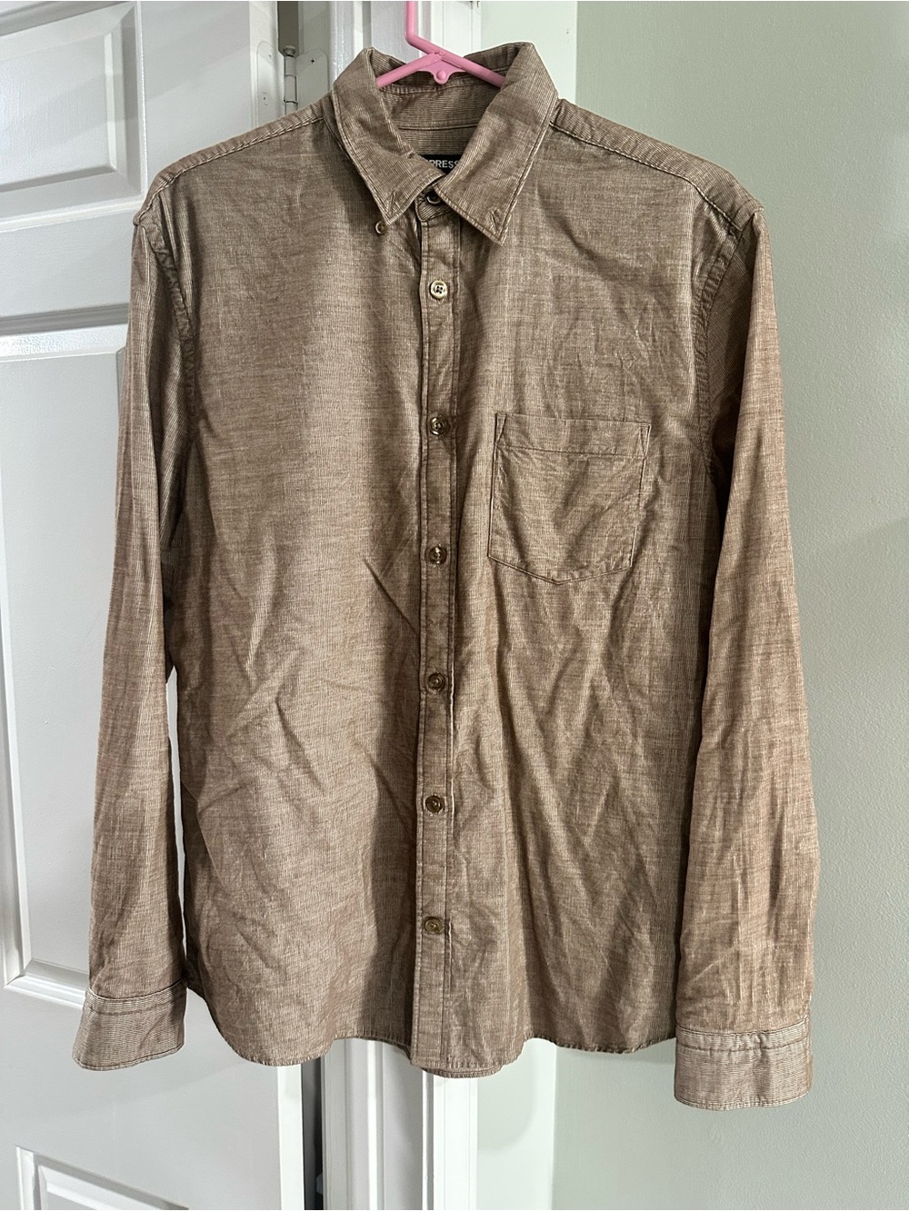 Express Men's Button-Down Shirt in Taupe Brown